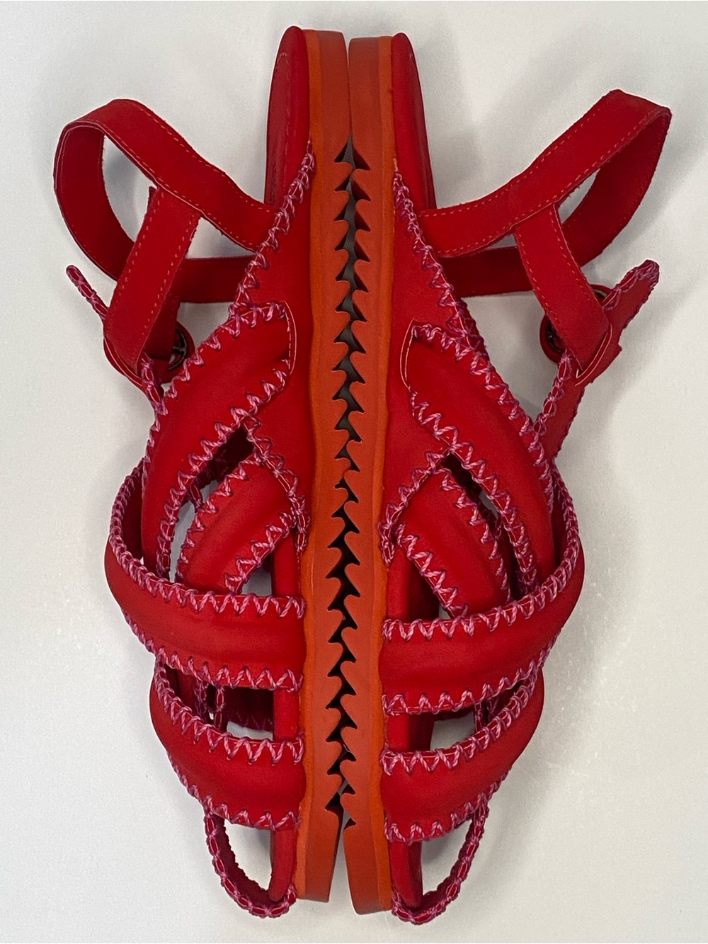 FARM Rio Red Whipstitch Sandals Women’s US 10 Leather Strappy Brazil - Picture 4 of 13